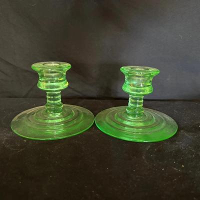 Uranium Glass Pair of Candle Holders