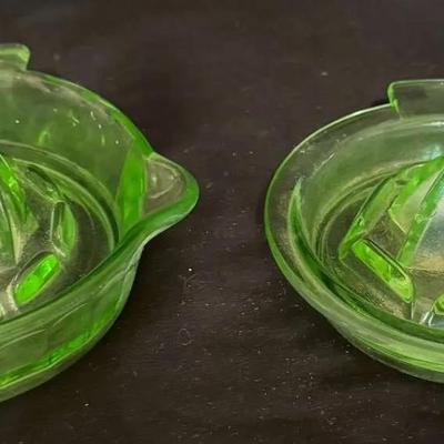 Uranium Glass Pair of Fruit Juicers