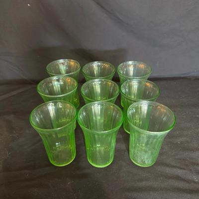 Uranium Glass Set of 9 Tumbler Glasses