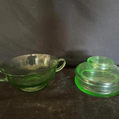 Depression Glass Candy Dish and Vanity Jar (Set of 2)