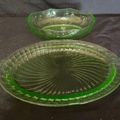Uranium Glass Pair of Platters