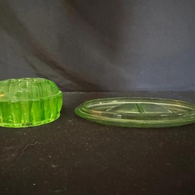 Uranium Glass Divided Plate & Pen Holder