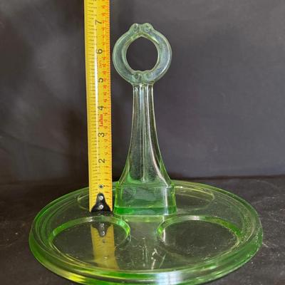 Uranium Glass Handled Drink Platter & Four Tumblers