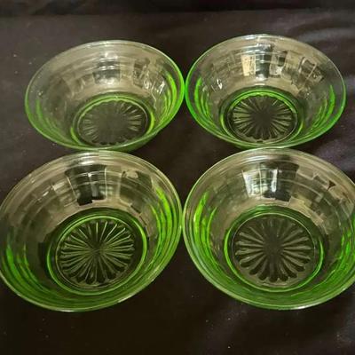 Uranium Glass Set of 4 Small Candy/Fruit Dishes