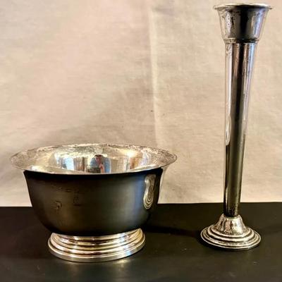 Vintage Sterling Silver Candle Stick And Bowl