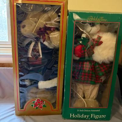 Plush Christmas Bear Animated Figures - Set of 2