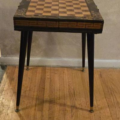Vintage Large Chess Table And Wooden Carved Pieces 