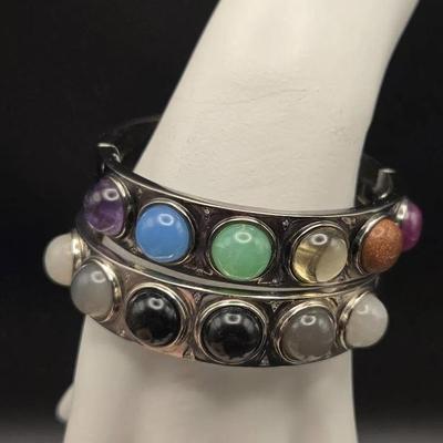 Hespera Multistone Rainbow And Grayscale Bangle Bracelets