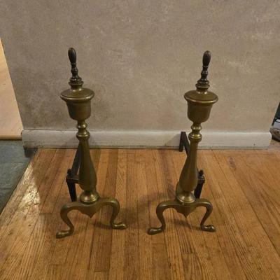 Vintage Fireplace Brass Andirons Firedogs