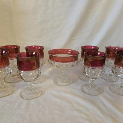 Vintage King Crown Candy Dish And 8 Glasses