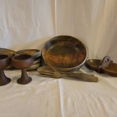 Vintage Wooden Trays, Cups, Bowls, Napkin Rings