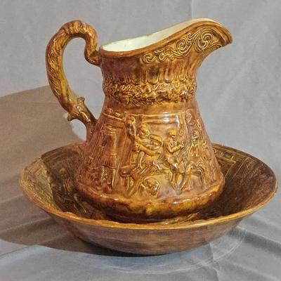 Vintage Embossed Pitcher And Bowl