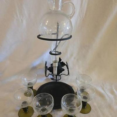 Vintage MCM Wine Aerator And Dispenser Set With 6 Glasses