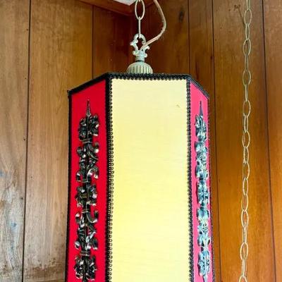 Vintage Red & White Hanging Swag Lamp 