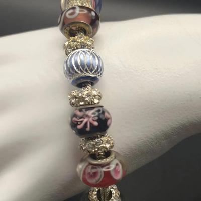 Silver Beaded Bracelet With Blown Glass Beads
