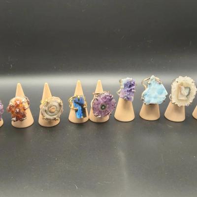 Geode And Natural Stone Rings Adjustable Size 7