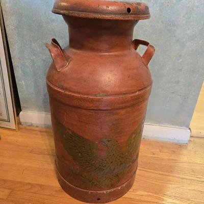Antique Milk Can With Painted Eagle In Red