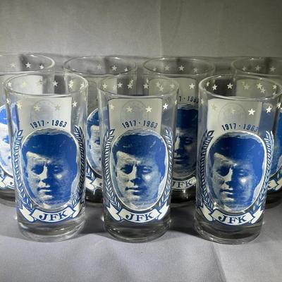 Vintage JFK Memorabilia Glasses Set Of 7 