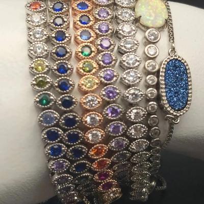 Adjustable Bracelet With Ombre Colors, Opal, Blue Druzy