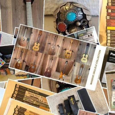 This fantastic auction features a massive collection of ukulele, sterling silver turquoise rings and other fine jewelry, aloha shirts,...