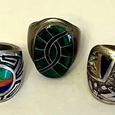 EFF192 Set Of Three Southwestern Men’s Rings With Inlay