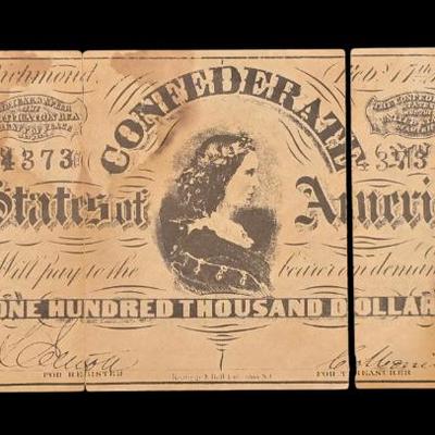 Sale Photo Thumbnail #7: Confederate $100,000 Note