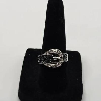 Black And White Diamond Belt Buckle Style 925 Silver Ring