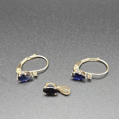 14k Blue Sapphire And Diamond Earring With Pendant