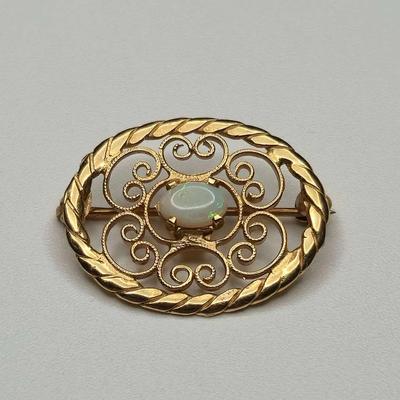 14k Gold And Opal Brooch/Pin