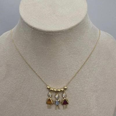 14k 20" Necklace With Beads And Charms 2 Girls One Boy