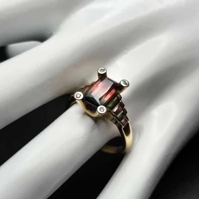 18K Yellow Gold Ring Watermelon Tourmaline 2.60ct Size 8