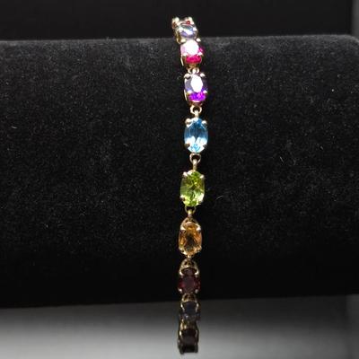 14KT Yellow Gold Rainbow Gem Tennis Bracelet 