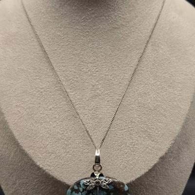 Silver Dragonfly Turquoise Necklace 20"