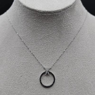 14K White Gold 2/5 Carat Black And White Diamond Circle Pendant With Chain