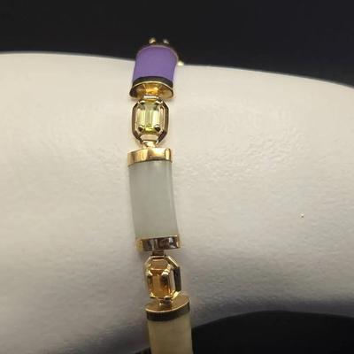 14K Multi Colored Jade And Gem Bracelet 7"