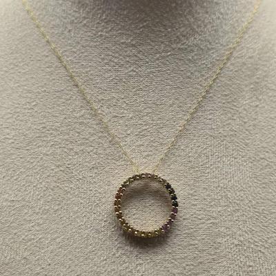 1.25CT Multi-colored Sapphire 14KT Yellow Gold Circle Pendant W/ Chain (Broken)