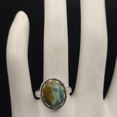 Silver And Turquoise Rope Ring Size 8