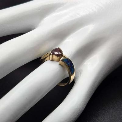 14KT Yellow Gold Opal & Tourmaline Ring