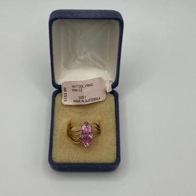 10KT Yellow Gold Pink CZ Ring