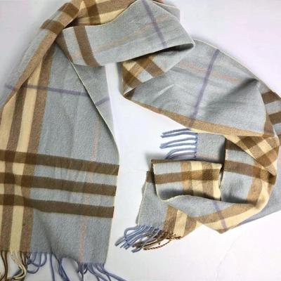 Authentic Burberry Cashmere Baby-Blue Check Scarf 