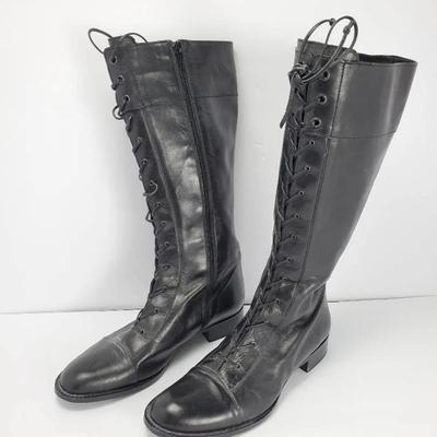 Via Spiga Leather Lace-Up Tall Combat Boots - Size 7.5