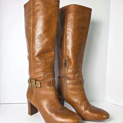 Tory Burch Brooke Leather Block-Heel Knee Boots - Size 8.5