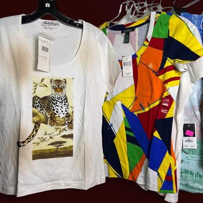 New With Tags Salvatore Ferragamo & More Graphic Tops (7) - Size S,M,L