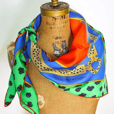 Authentic Cartier Silk Leopard & Chain Print Scarf with Box