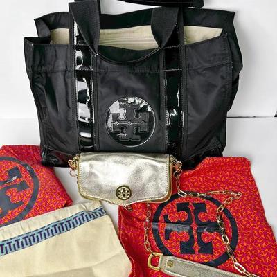 Tory Burch Ella Tote & Metallic Crossbody Bag & Dust Bags 