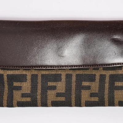 Authentic Fendi Zucca Brown Canvas Leather Long Wallet