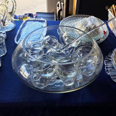 Mid century punch bowl set with glasses and ladle 