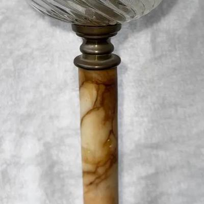 Antique Marbleized Alabaster & Brass Oil Lamp Base w/ Clear Glass Font – Imperial Burner