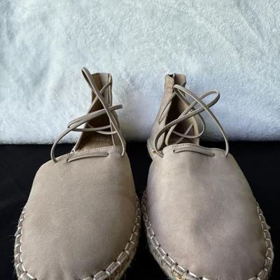 Eileen Fisher Women’s Suede Espadrille Flats – Ankle Wrap Lace-Up – Size 8