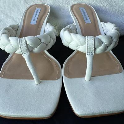 Saks Fifth Avenue White Braided Leather Thong Heels – Women’s Size 8.5M 